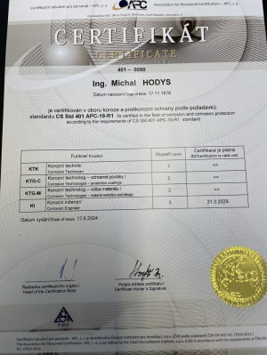 Certifikát korozní inženýr